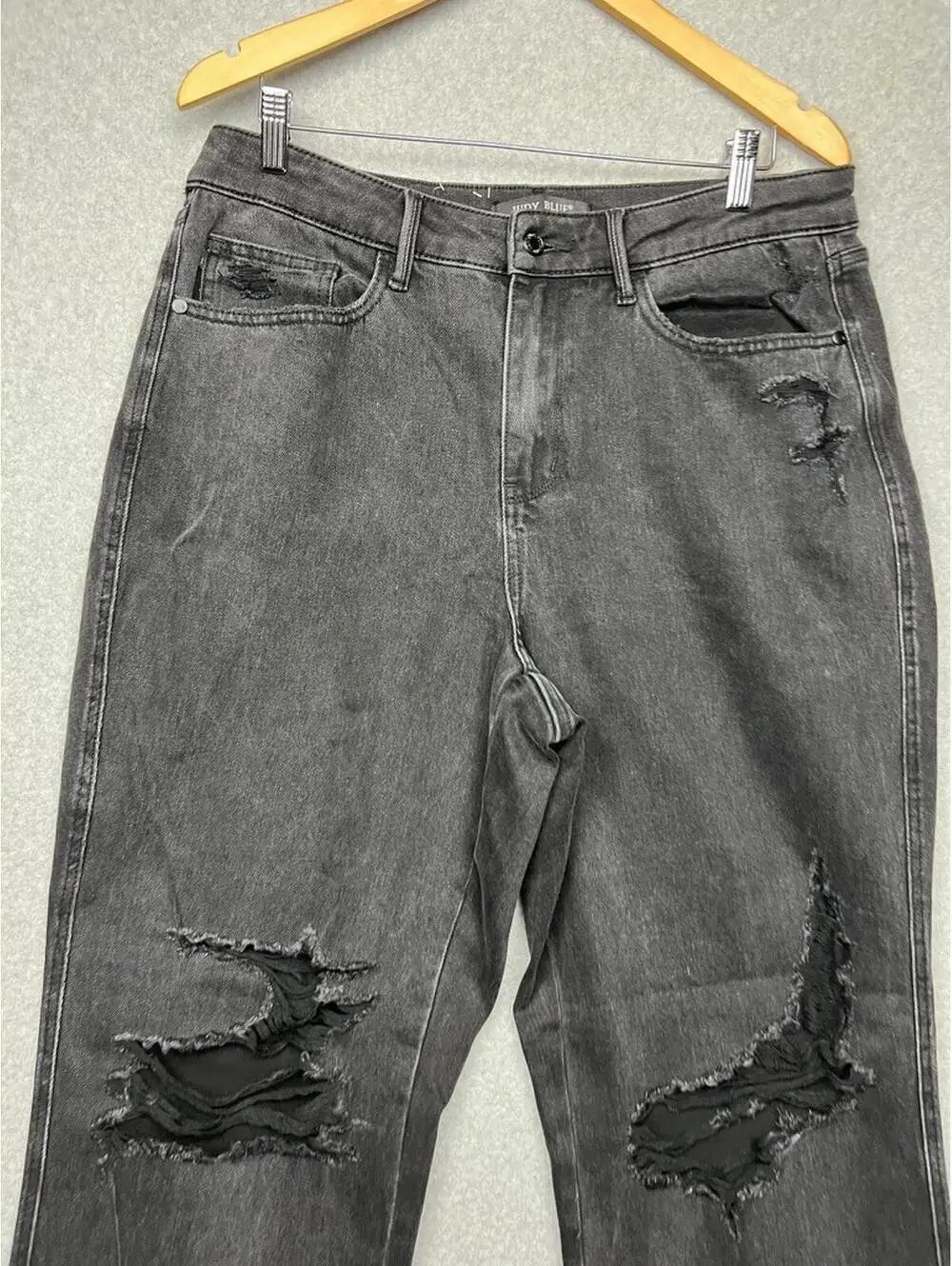 Judy Blue Rigid Magic Denim Jeans 90s Straight High Waist 14W Distress Black